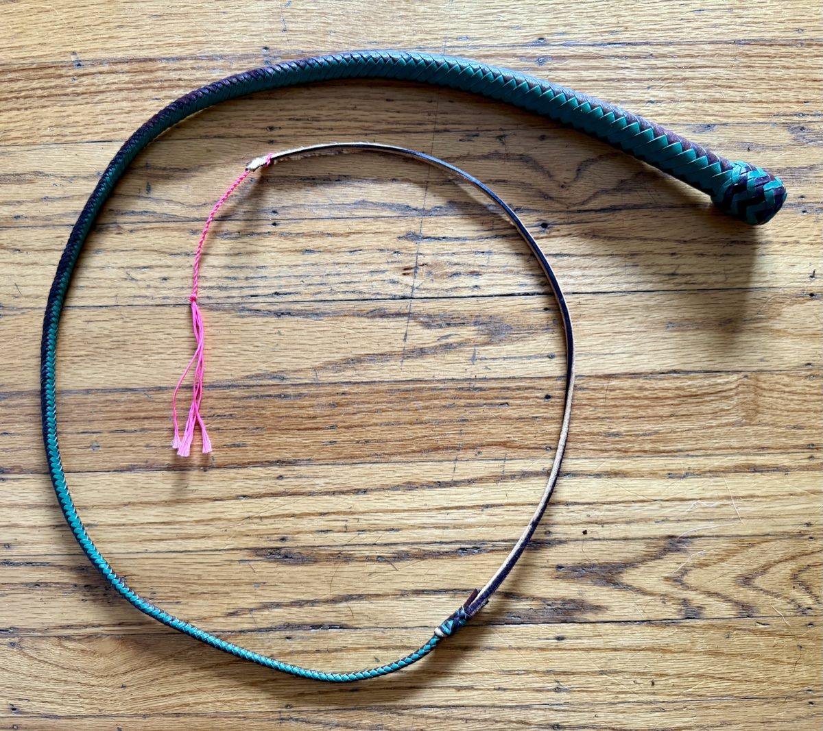 12 plait 3 foot Emrald Green and Burgundy Snake Whip